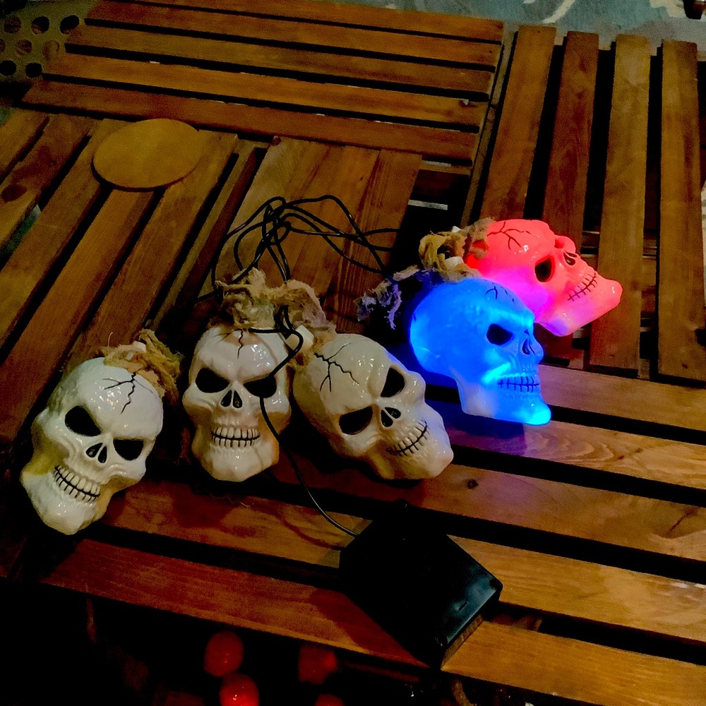 Vintage Blow Mold Skulls with multicolored lights